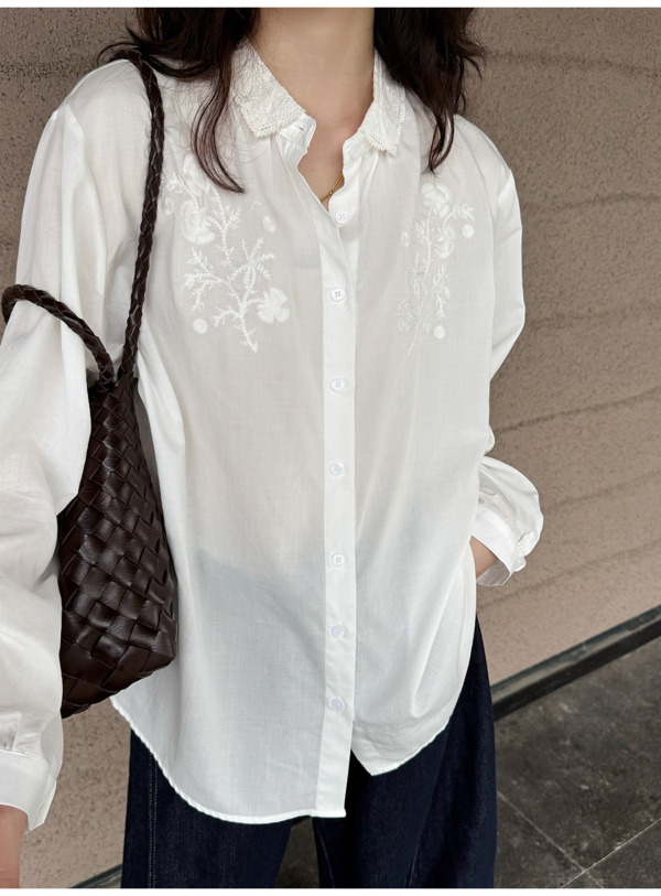 絲領刺繡襯衫天絲上衣