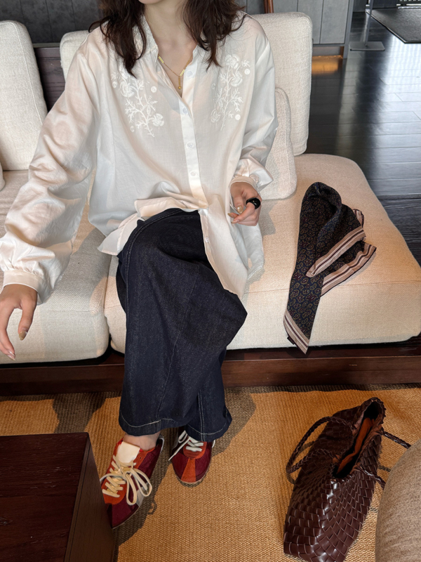 絲領刺繡襯衫天絲上衣