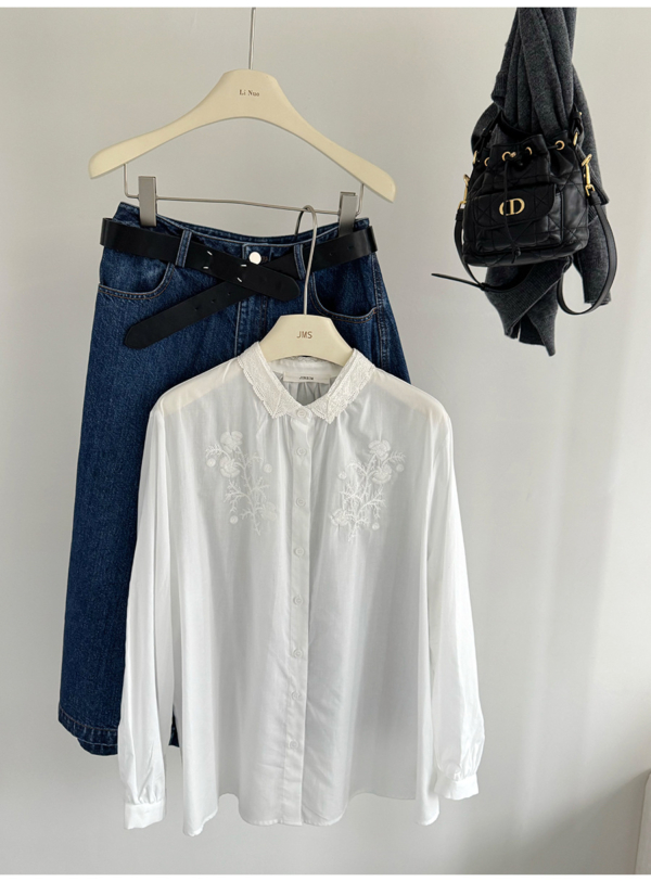 絲領刺繡襯衫天絲上衣