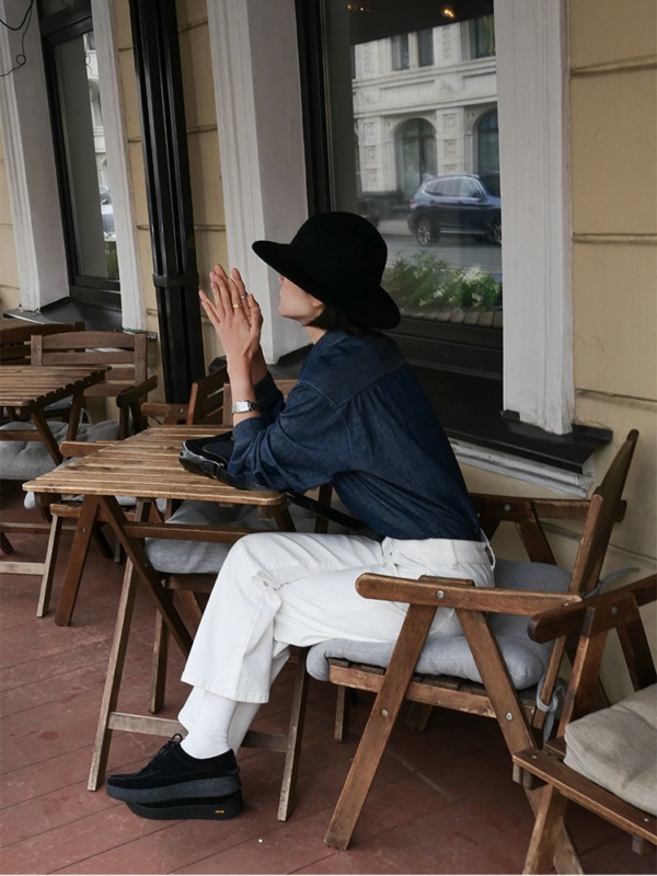 神褲柔軟高腰微喇叭牛仔長褲