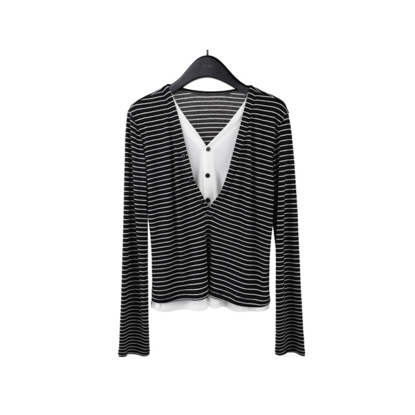 天絲羊毛假兩件長袖針織上衣